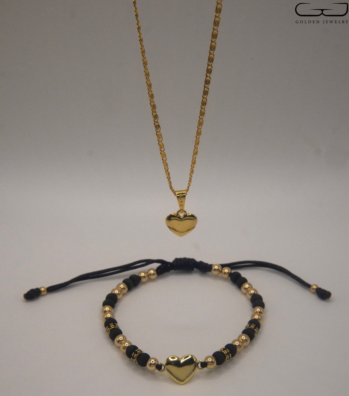 Conjunto Corazon + Pulsera Balineria Neoprenos negros