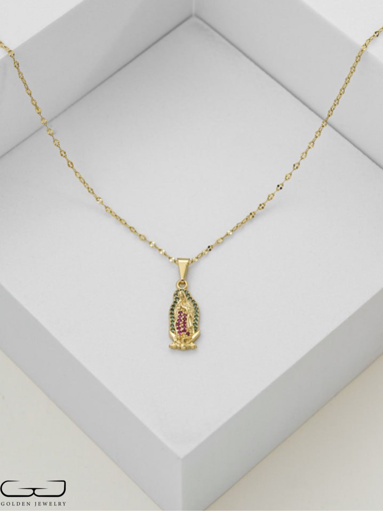 Cadena Espejo Mediana 45cm + Dije Virgen de Guadalupe Silueta