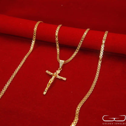 Cadena Tejido Chino 2mm 45cm + Dije Cristo Mediano