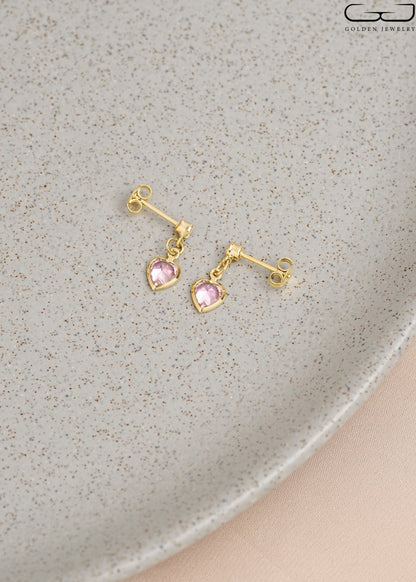 Combo Pares de Aretes - Arete Corazon 1.7cm + Arete Balin 2mm + Topo Circon Cuadrado