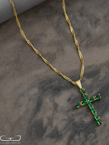 Cadena Singapur 2mm 65cms + Dije Cruz Esmerald