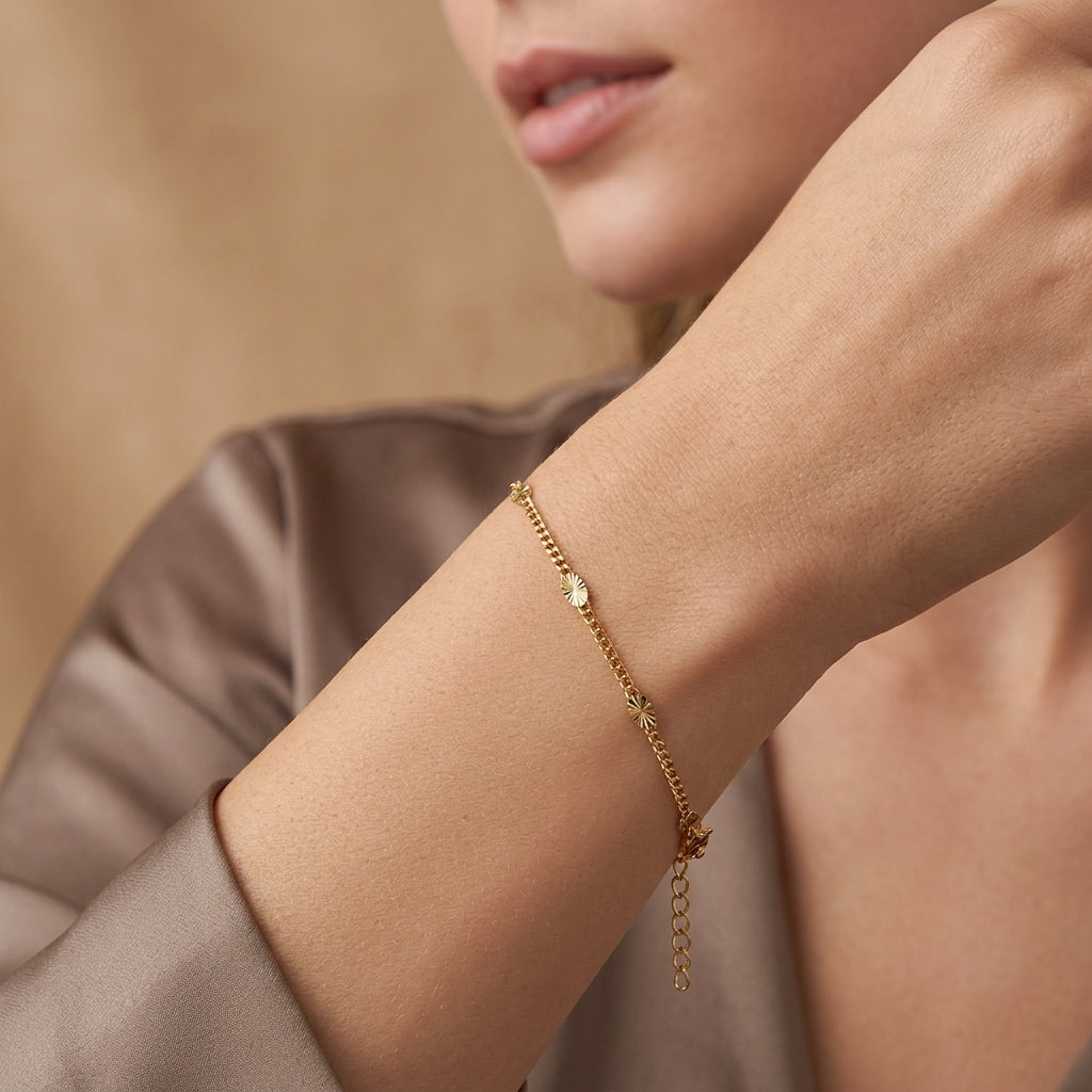Pulsera Cubana con Destellos 16 Cms + Extensor